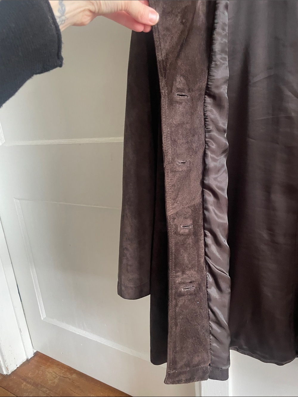 Vintage 90s Chocolate brown suede leather jacket- S/M - Picture 6 of 13